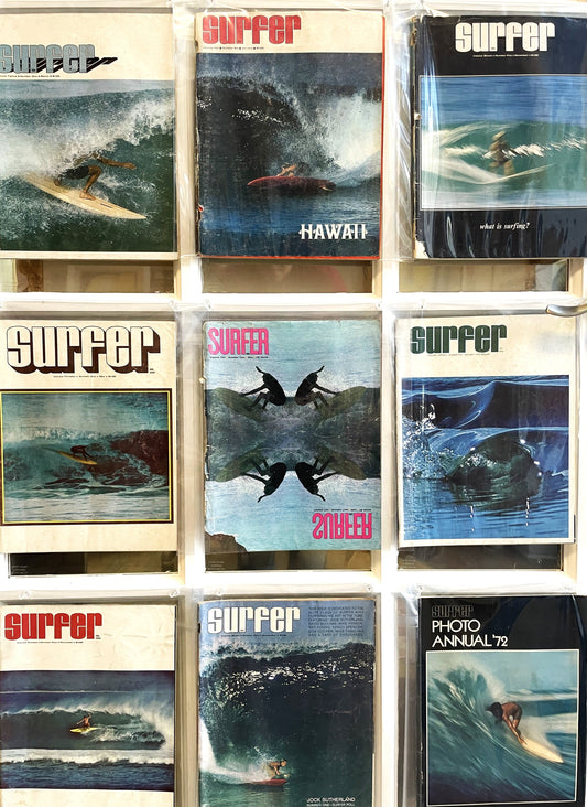 Display for Surfer and International Surfing Magazines Collection from the 1970s at Happiest Kid Finds