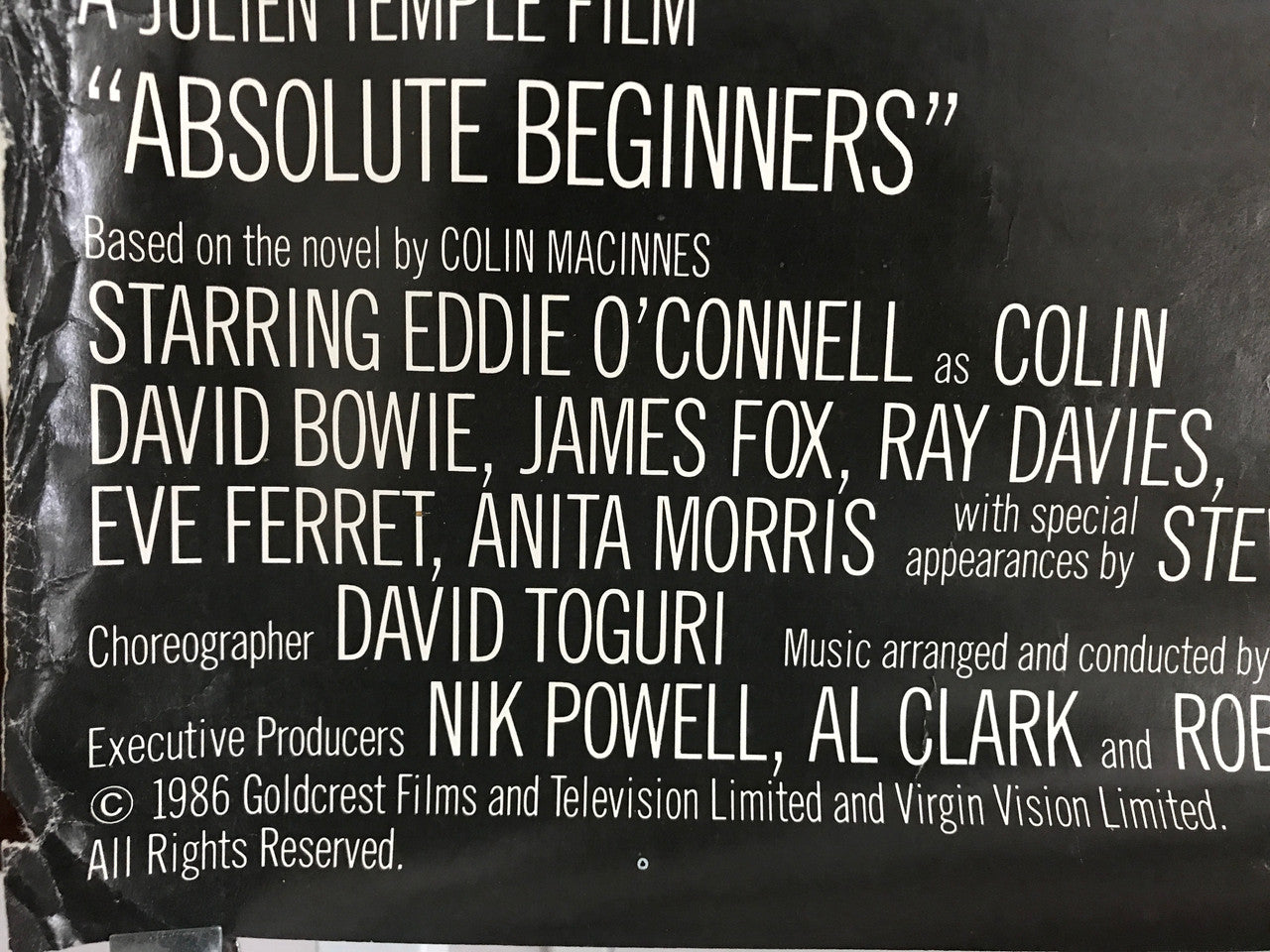 VENDIDO - Absolute Beginners - The Musical, póster de película de alquiler en video con David Bowie, 1986