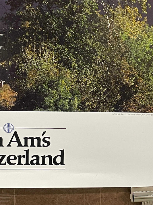 (P-ZRH) Switzerland, vintage Pan Am airline travel poster, 1987 - HAPPIEST KID FINDS - Museum-quality antique and vintage posters, original art, preservation and restoration
