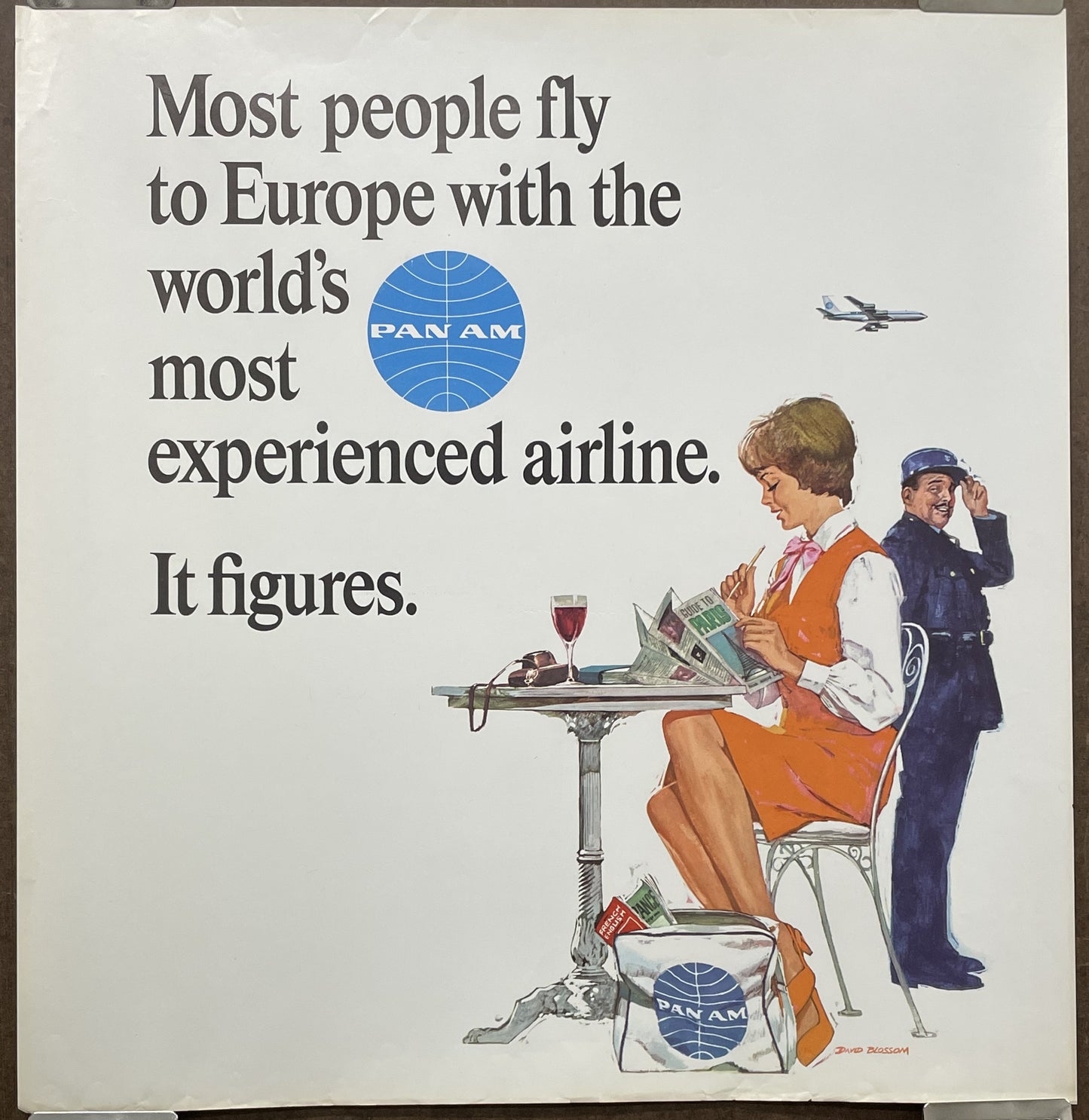 Most People Fly to Europe with most experienced airline, vintage Pan Am airlines travel poster, c.1960 at Happiest Kid Finds