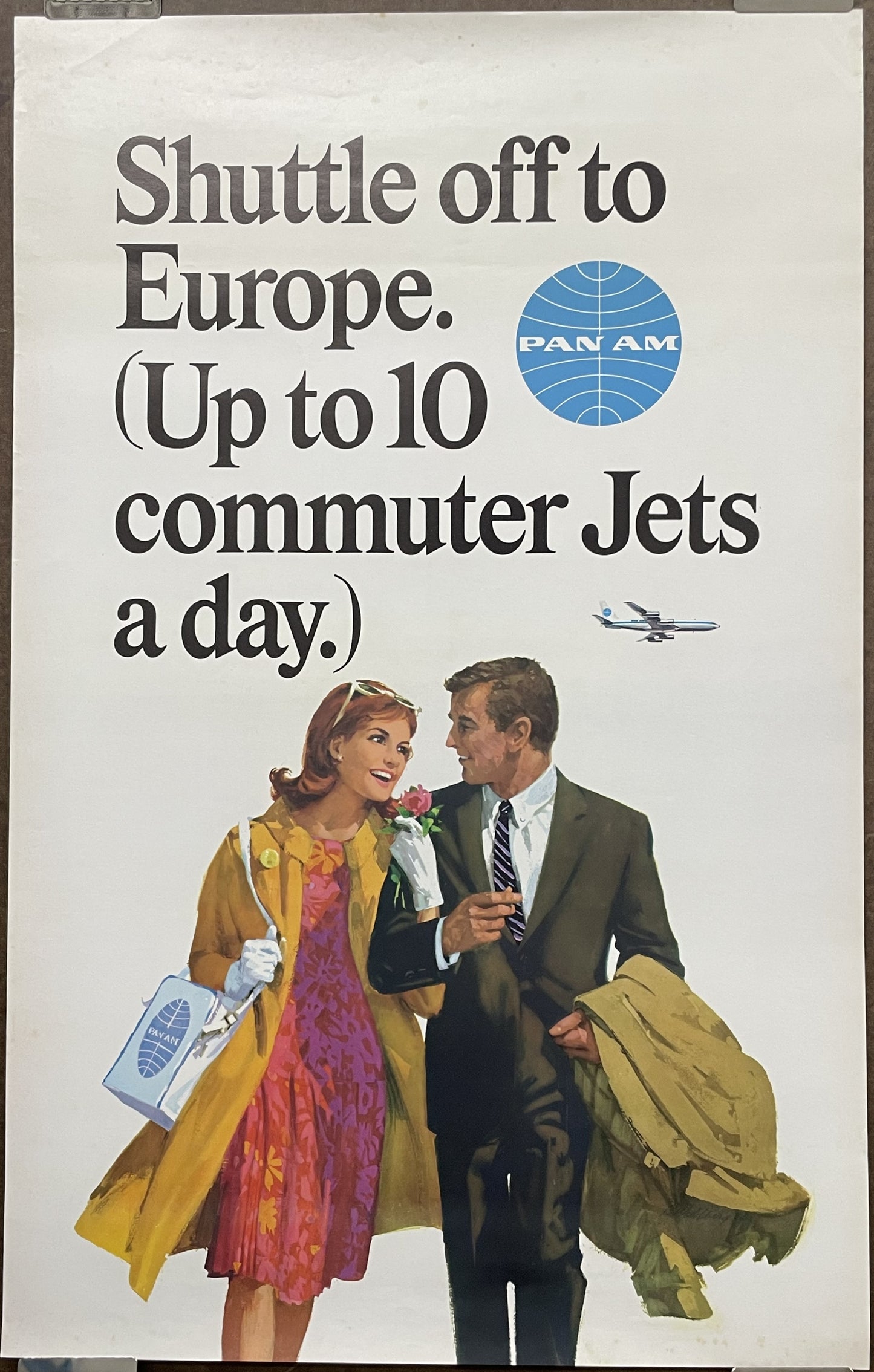 Shuttle Off to Europe - (Up to 10 commuter Jets a day.) vintage Pan Am airline travel poster, c.1960 at Happiest Kid Finds