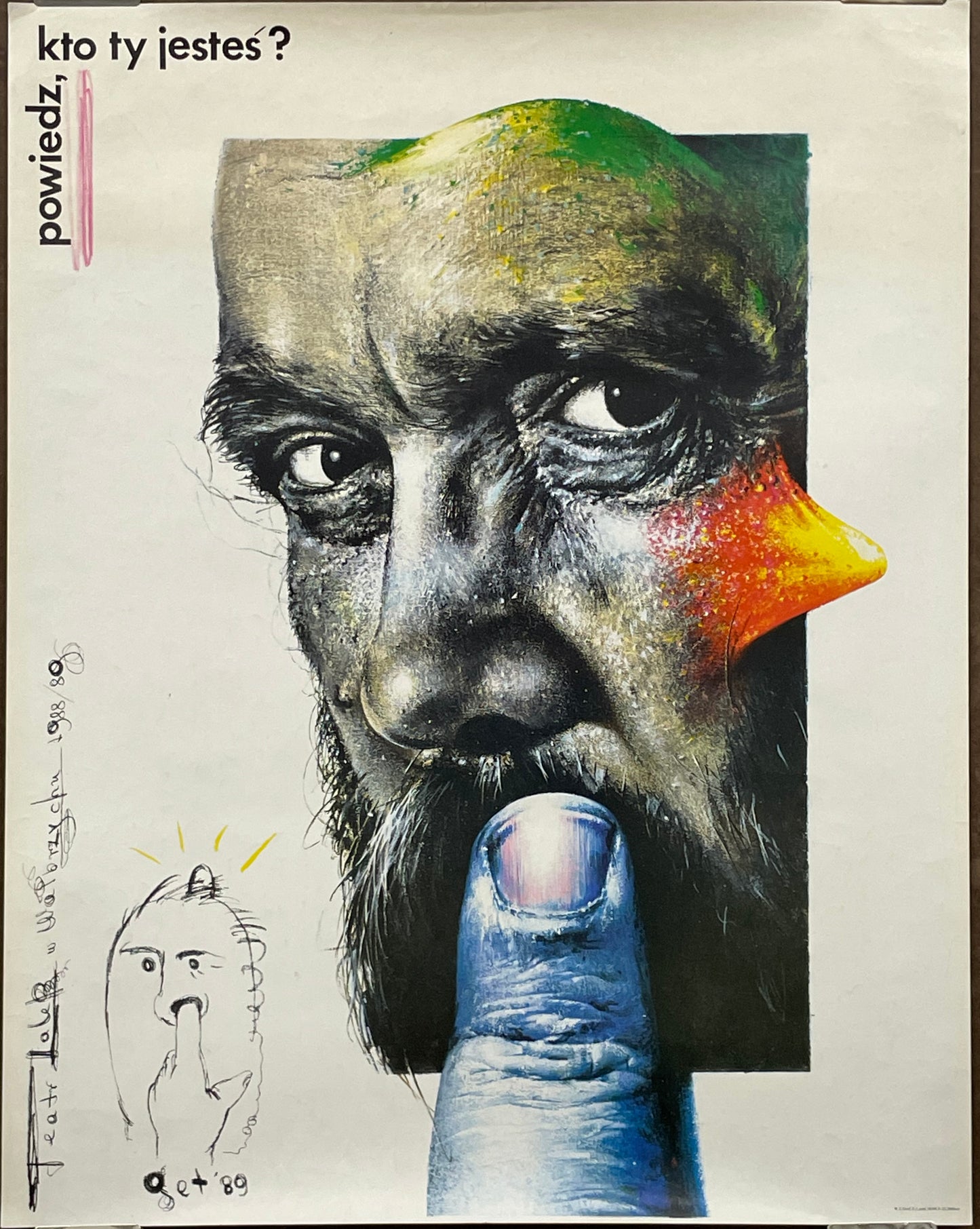 Powiedz kto ty jestes (Tell Me Who You Are), Polish theater poster, 1989