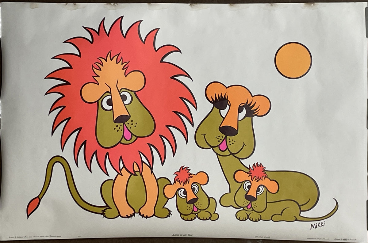Lions in the Sun, vintage blacklight poster, 1970