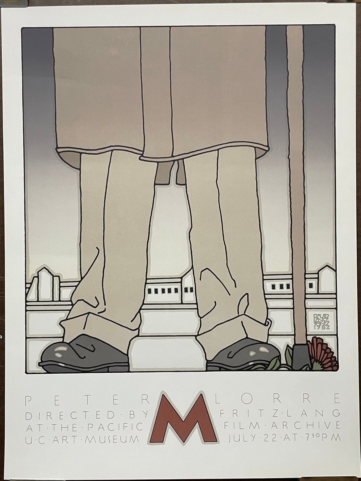 M poster by David Lance Goines for the
film showing at the Pacific Film Archive at the University of California Art Museum, 1982 at Happiest Kid Finds