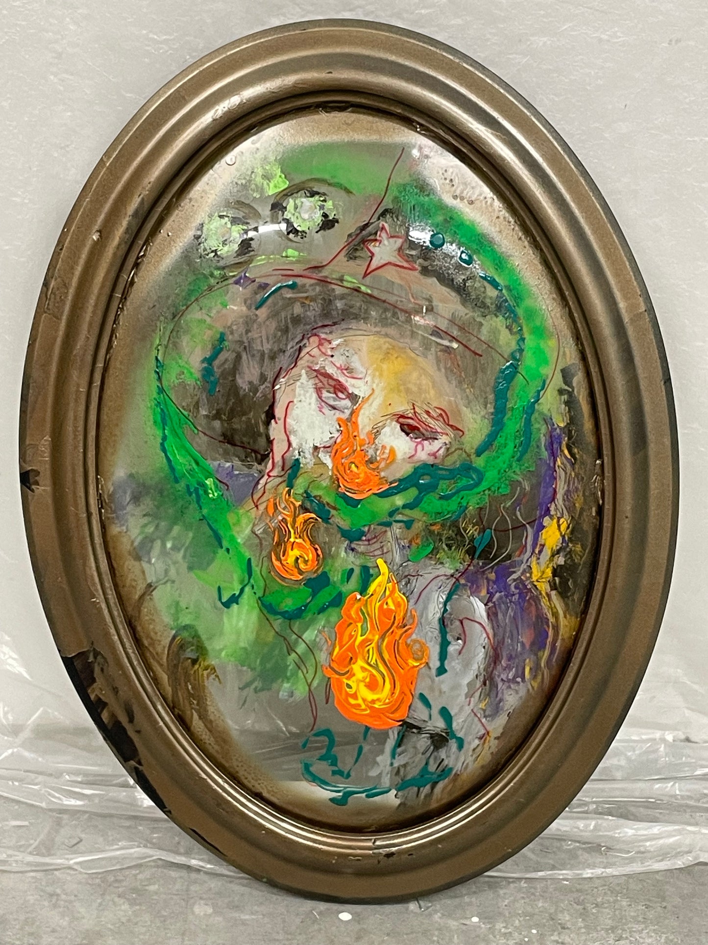 Pair of original mixed media paintings on glass, 2025 - HAPPIEST KID FINDS - Museum-quality antique and vintage posters, original art, preservation and restoration