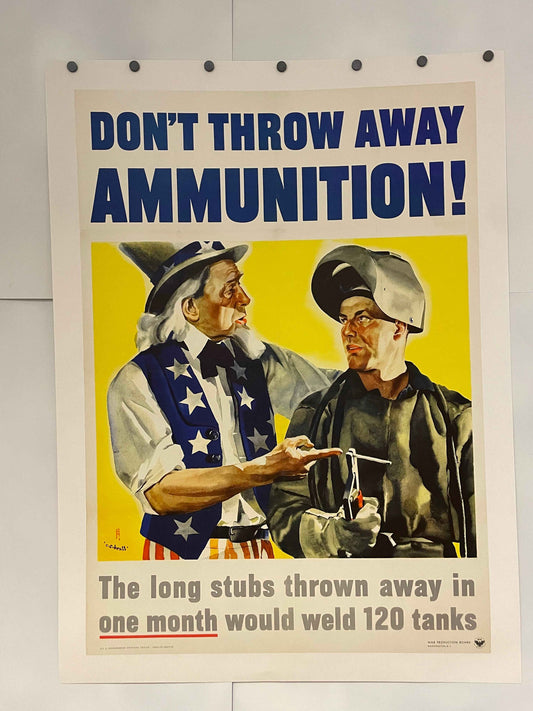 Don't Throw Away Ammunition Vintage WWII Poster 1942 | Happiest Kid Finds