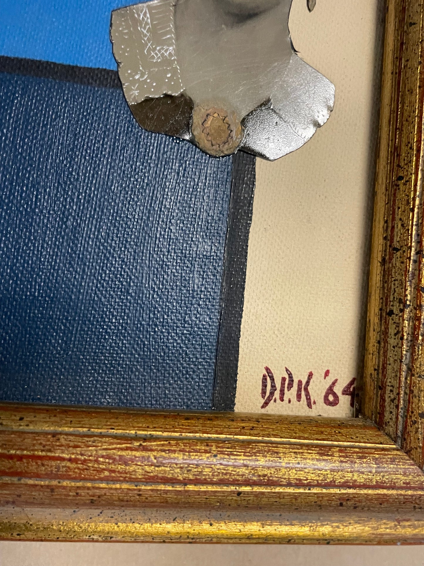 Original Tintype Collage Painting with frame, 1964