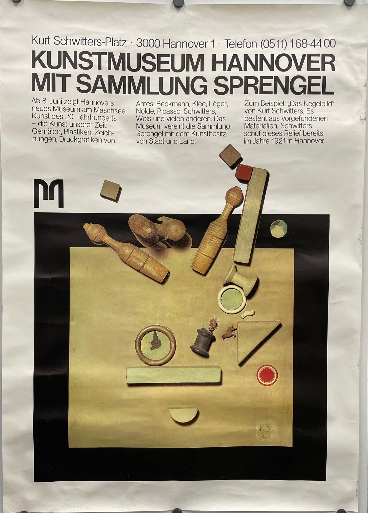 Kunstmuseum Hannover Mit Sammlung Sprengel - Kurt Schwitters
rare and vintage exhibition poster image showing various objects on a surface.