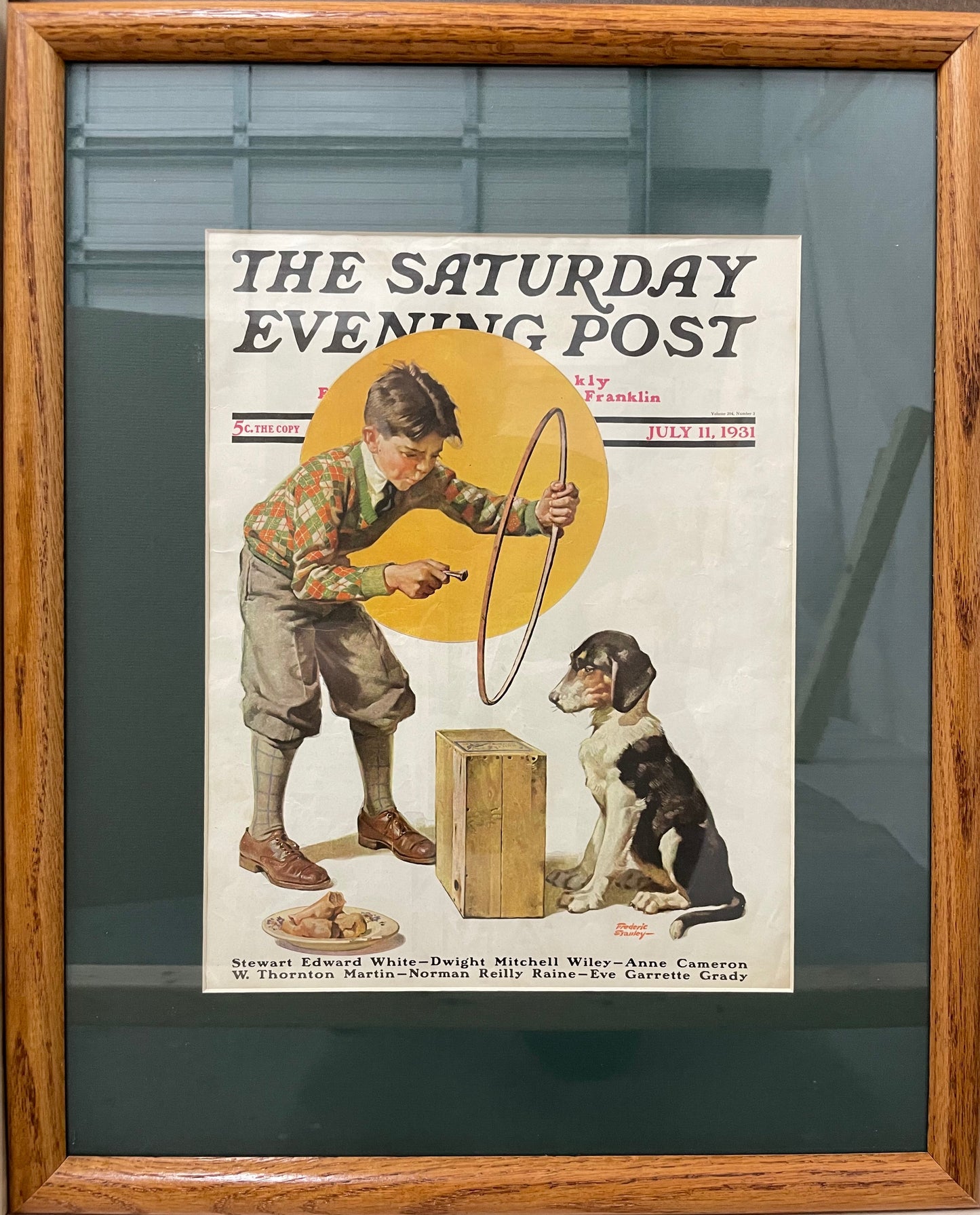 Old Dog, framed vintage Saturday Evening Post cover, July 11, 1931 Happiest Kid Finds