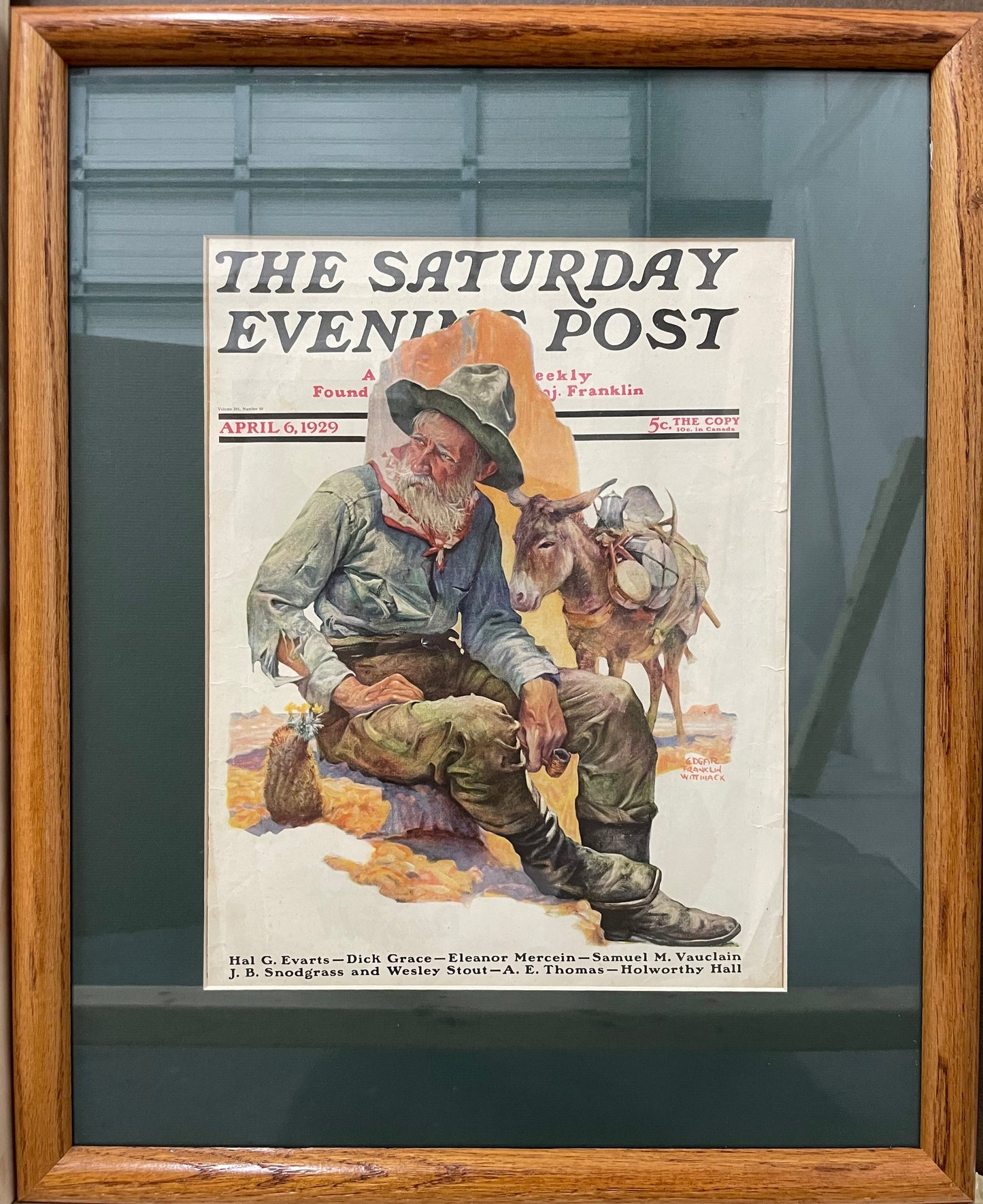 Old Miner, framed vintage Saturday Evening Post cover, April 6, 1929 Happiest Kid Finds
