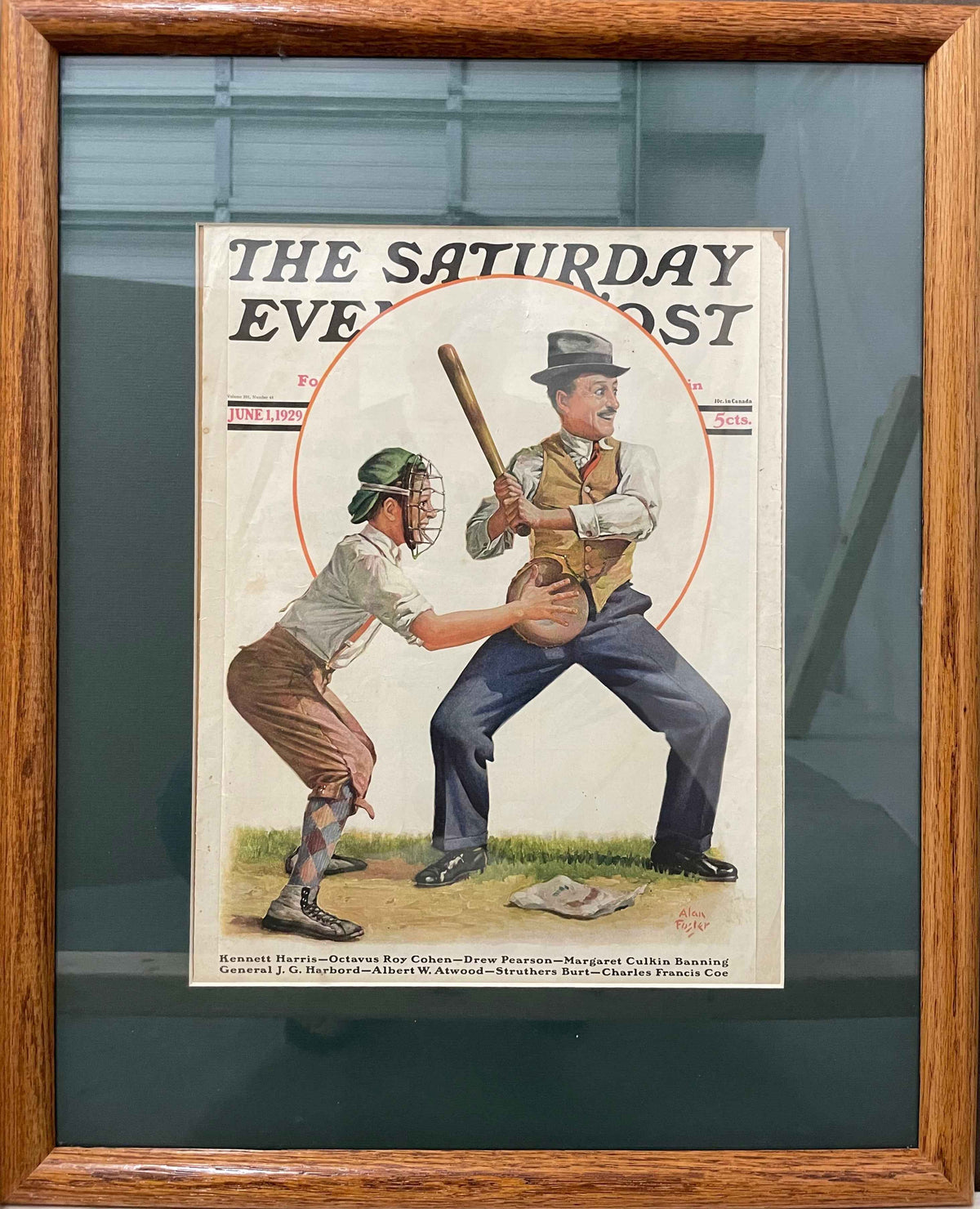 Dad at Bat Framed Vintage Saturday Evening Post Cover June 1929 | Happiest Kid Finds