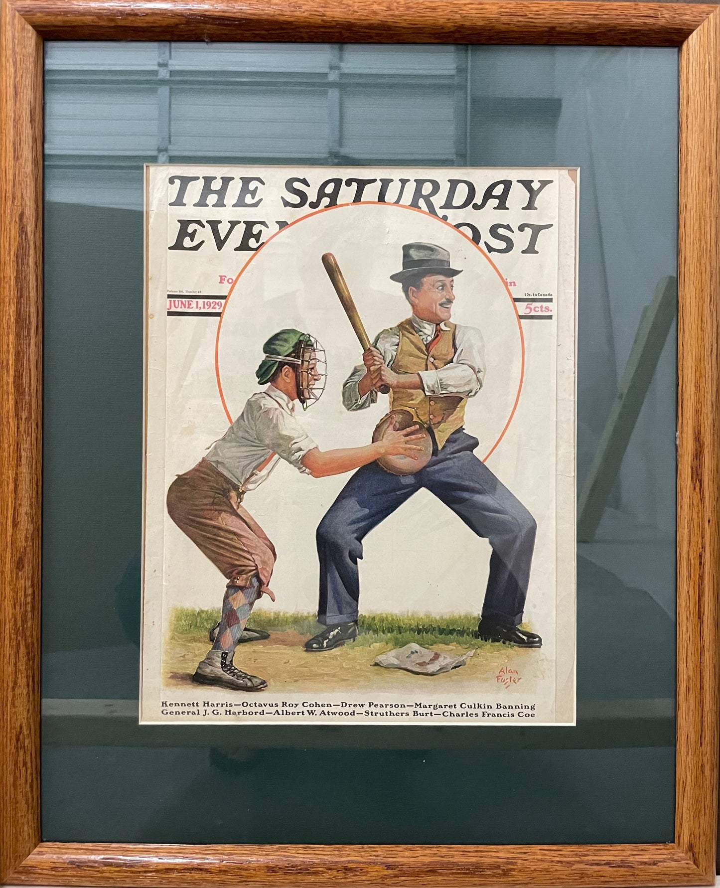 Dad at Bat, framed vintage Saturday Evening Post cover, June 1, 1929 Happiest Kid Finds