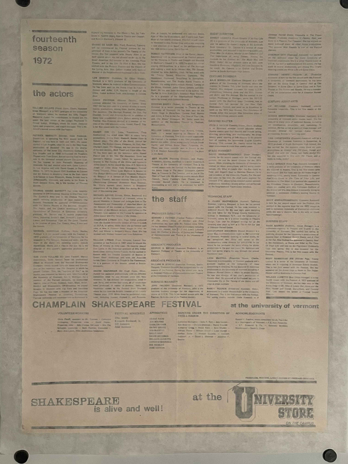 Shakespeare is Alive and Well ! - Champlain Shakespeare Festival, vintage university theater poster, 1972