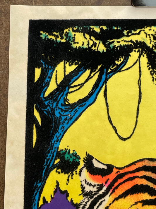 Vintage 1977 Flocked Tiger Mini Black Light Poster — A. Guerrero for Poster Originals - HAPPIEST KID FINDS - Museum-quality antique and vintage posters, original art, preservation and restoration