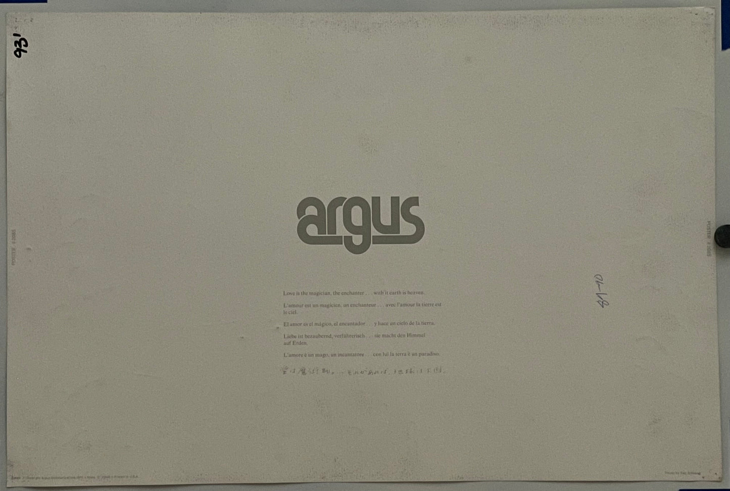 El amor es el mago (#2085), póster de comunicaciones vintage de ARGUS, 1976