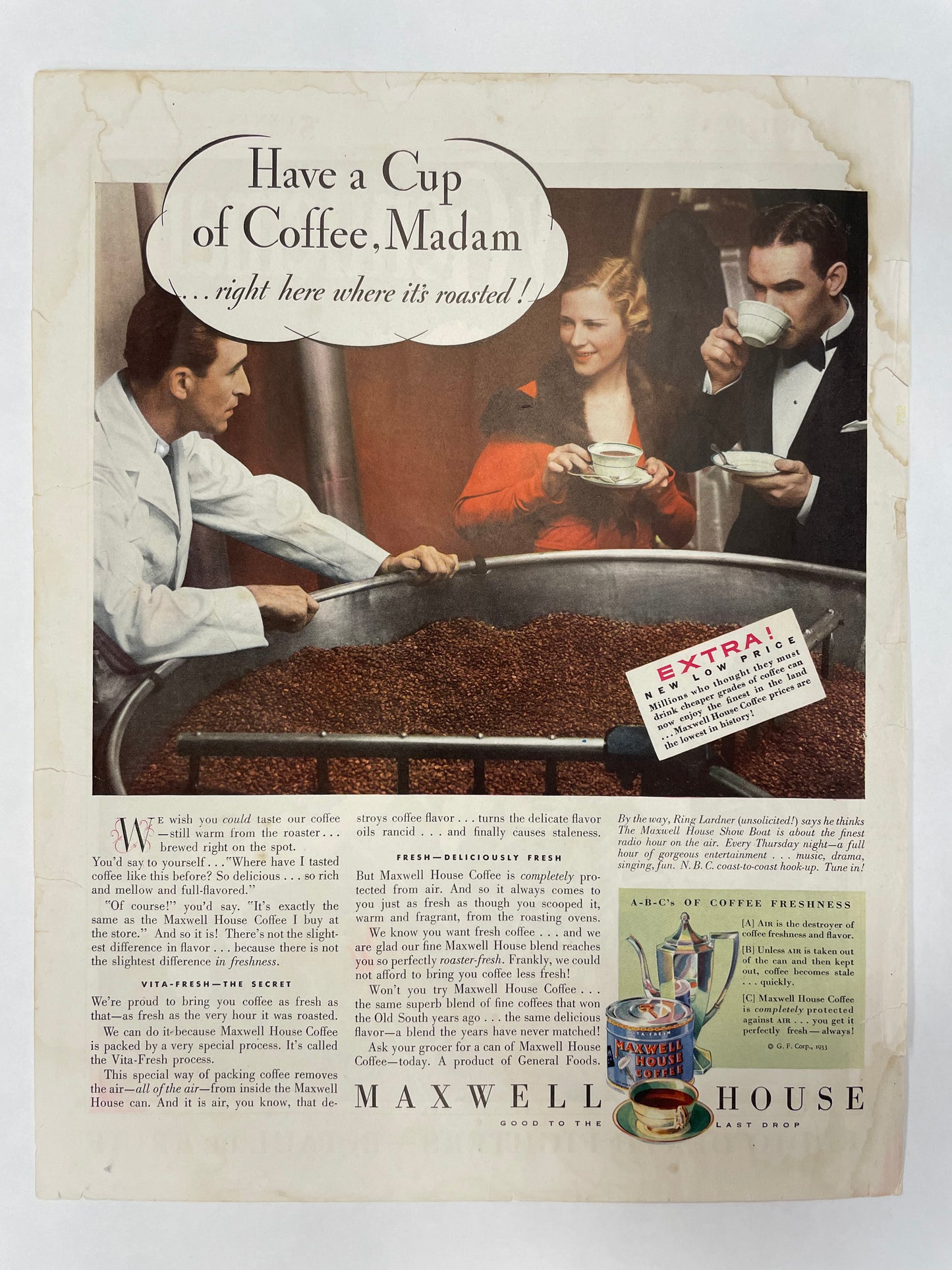 El caballero del campo / Maxwell House, portada de revista vintage, 1933