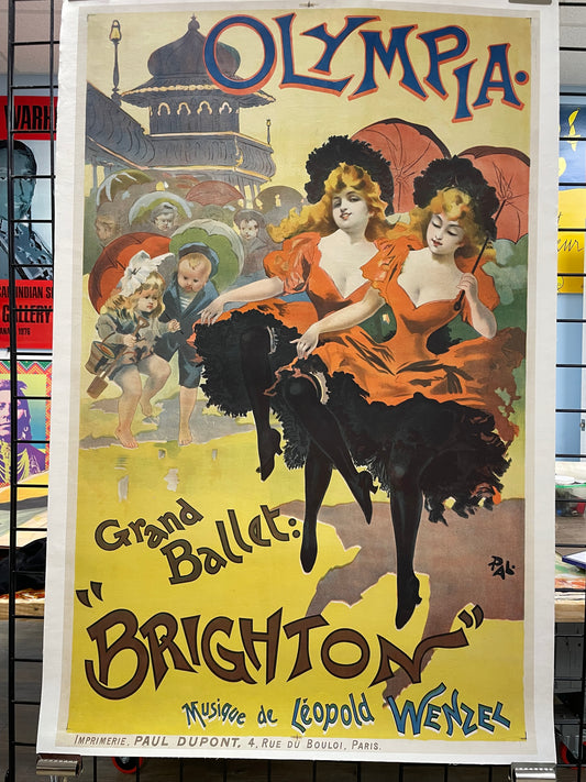 rare antique lithograph, Olympia - Grand Ballet: "Brighton", antique lithographic poster by Pal, 1894 - HAPPIEST KID FINDS - Museum-quality antique and vintage posters, original art, preservation and restoration