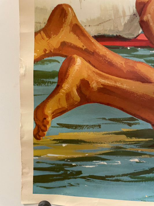 Hawaii, vintage surfing travel poster, c.1958 - HAPPIEST KID FINDS - Museum-quality antique and vintage posters, original art, preservation and restoration