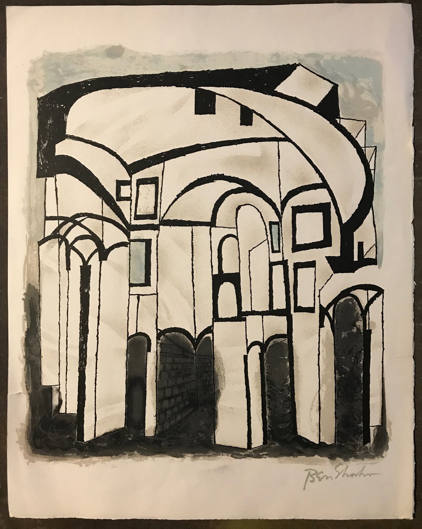 Hacia caminos en regiones desconocidas, litografía impresa en colores por Ben Shahn, 1968