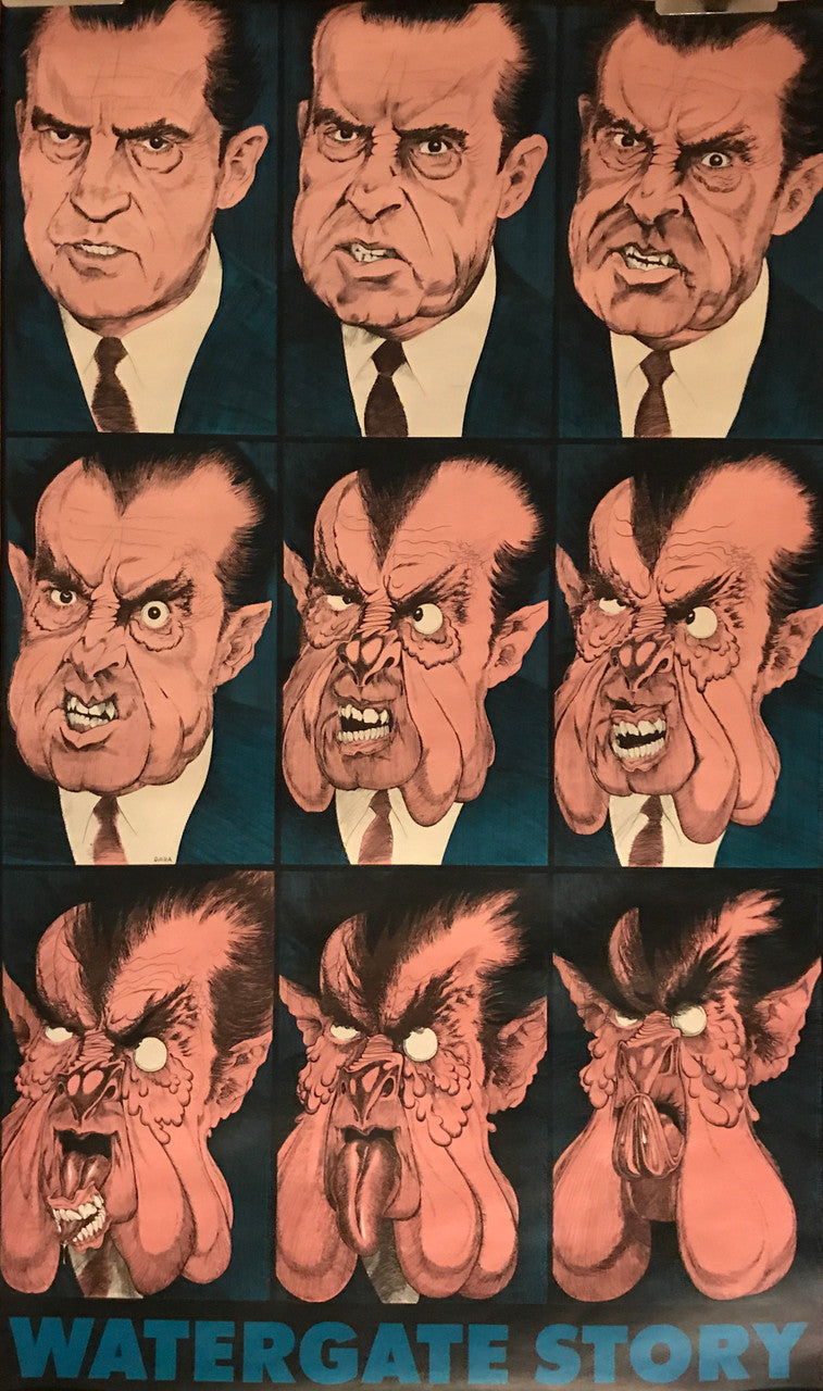 La historia de Watergate, ilustración vintage de Bob Dara, 1970