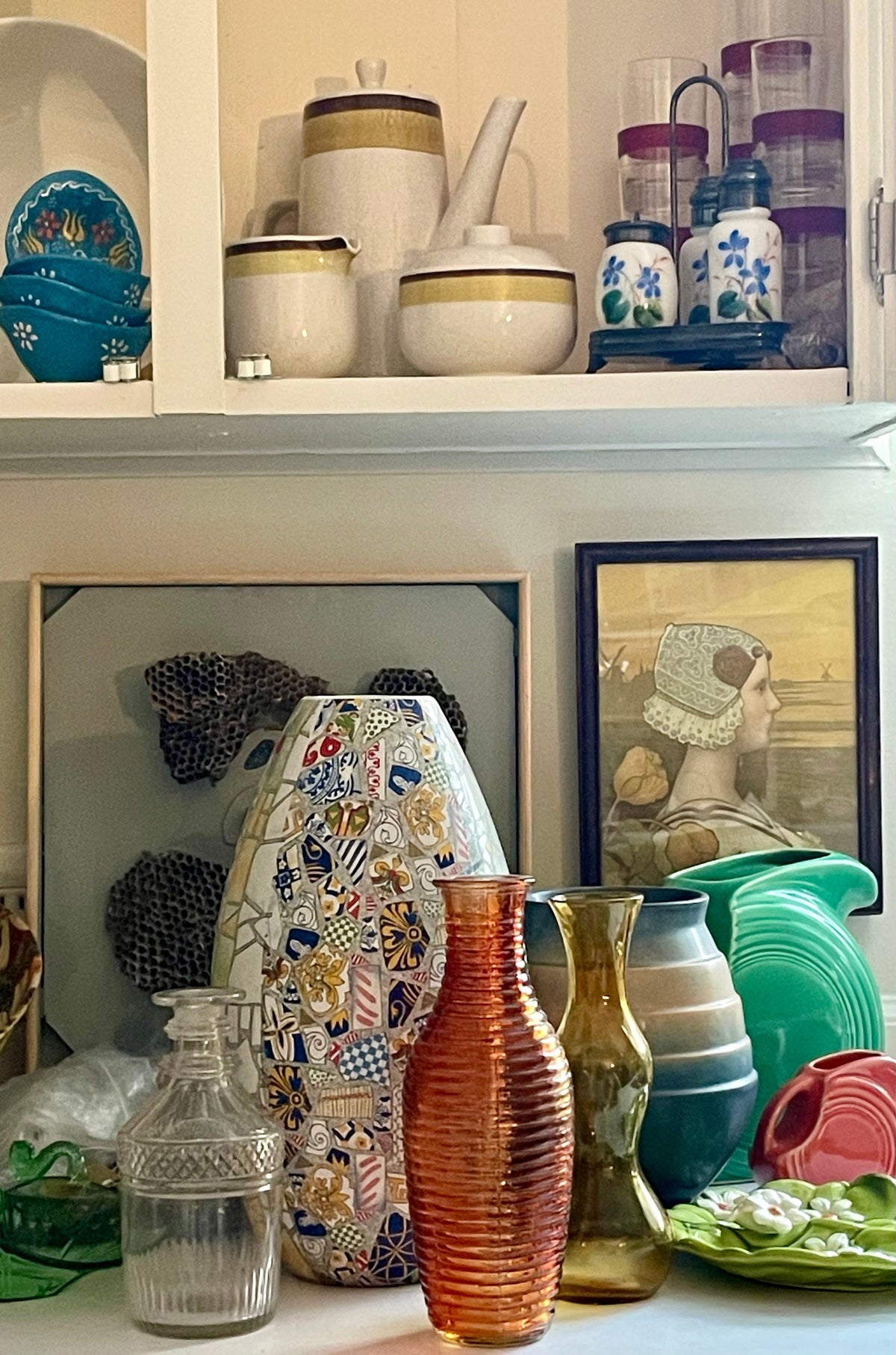 Lovely and decorative vintage and contemporary vases, plates, bottles, glasses, original art, and lithograph for home and interior decor.