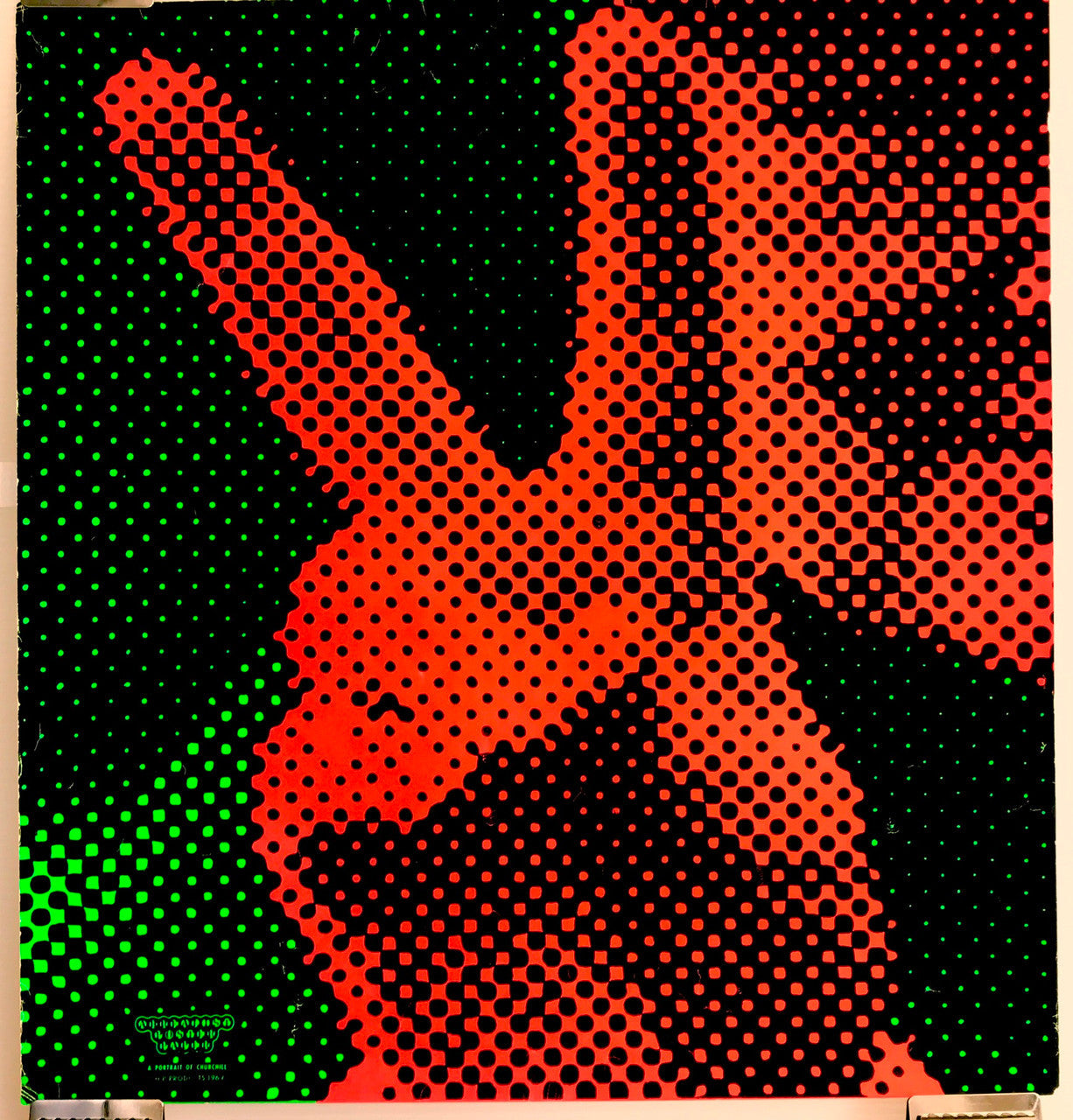 Silk screen of Winston Churchill flashing the Peace Sign