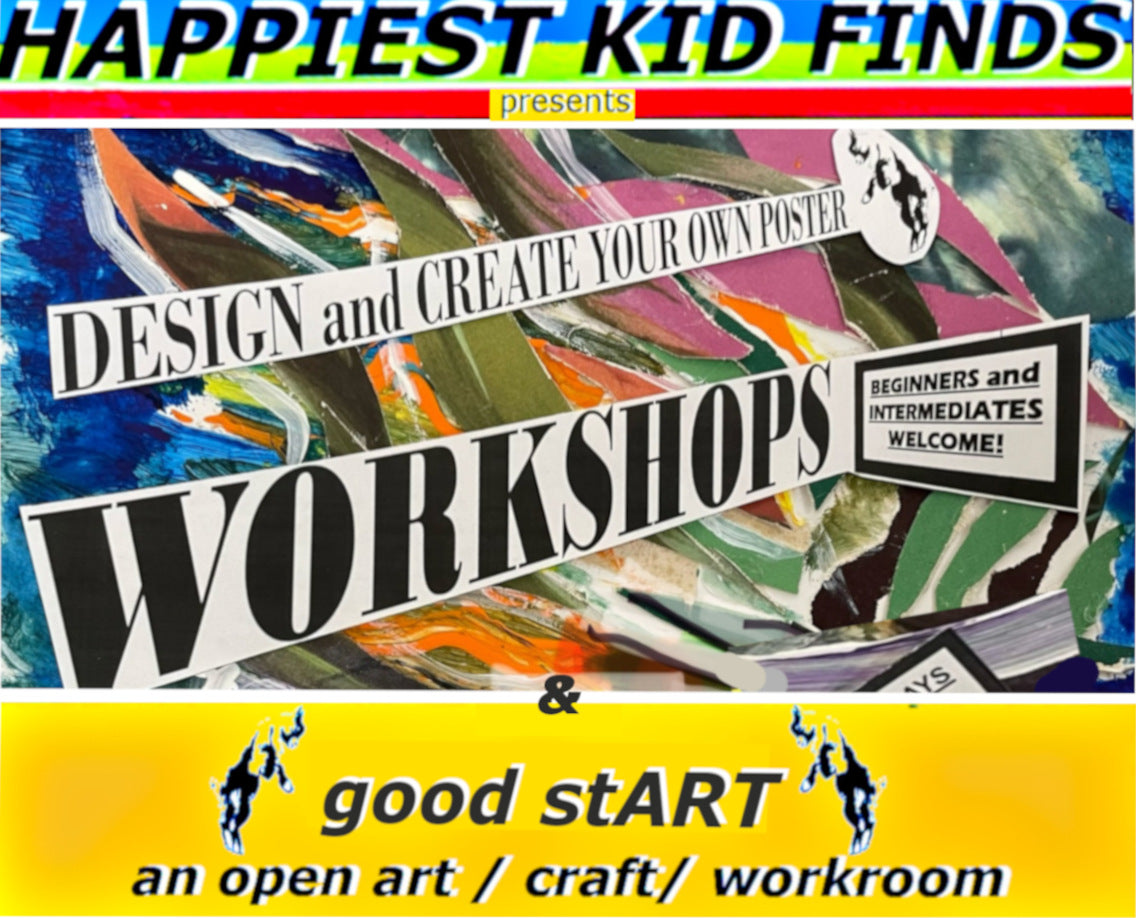 Happiest Kid Finds offers weekly art workshops where you'll learn techniques in collage, poster design, typography, and drawing as well as an open art, craft, workroom for individuals.