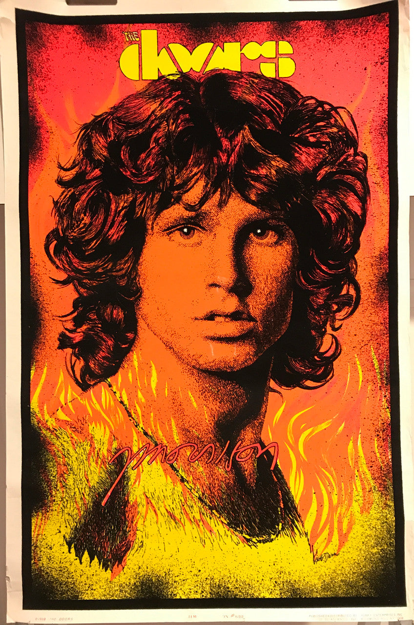 The Doors (portrait of Jim Morrison), vintage black light poster by Bob Dara, 1988 (flocked) - HAPPIEST KID FINDS - Museum-quality antique and vintage posters, original art, preservation and restoration