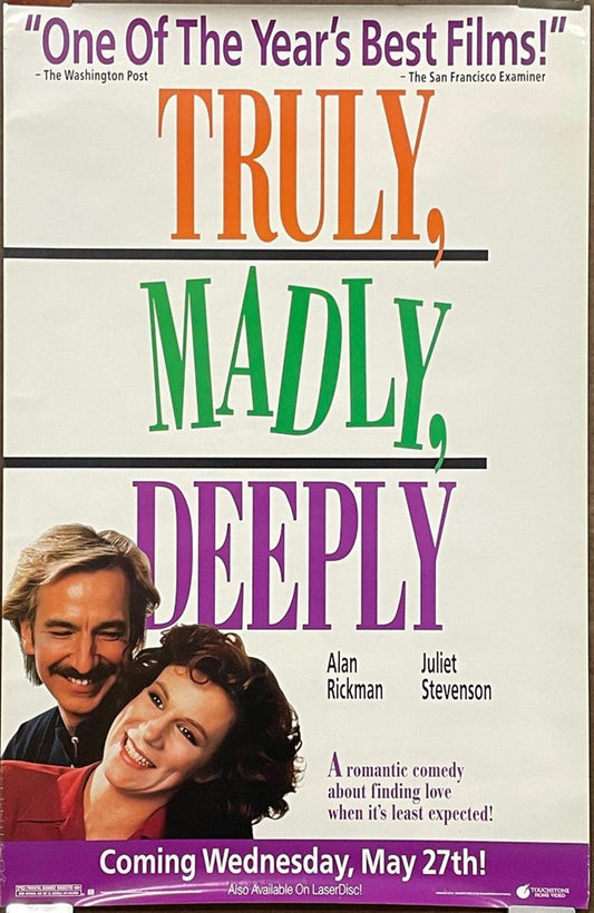 Truly, Madly Deeply, vintage VIDEO poster, c.1991