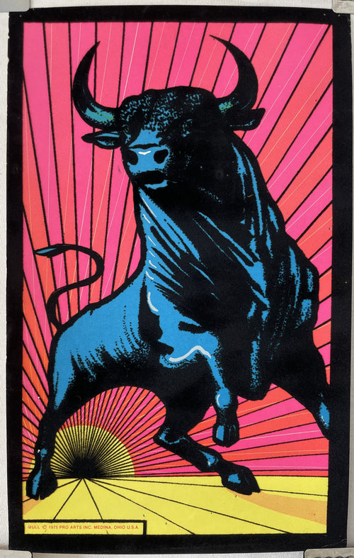 Bull, vintage flocked blacklight poster, 1975 - HAPPIEST KID FINDS - Museum-quality antique and vintage posters, original art, preservation and restoration
