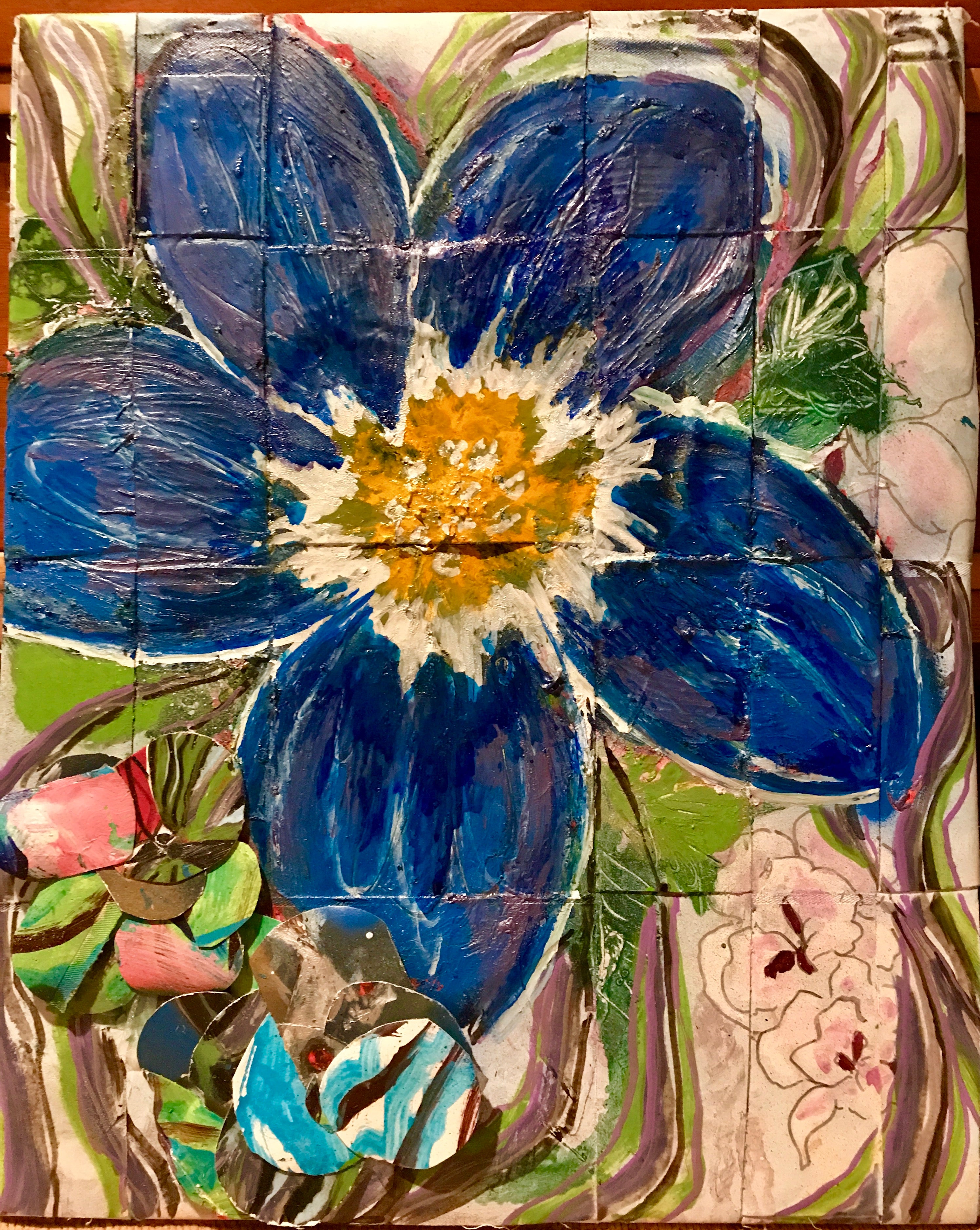 Garden Variety. 2 Blue Dance, original painting collage, 2018 - HAPPIEST KID FINDS - Museum-quality antique and vintage posters, original art, preservation and restoration
