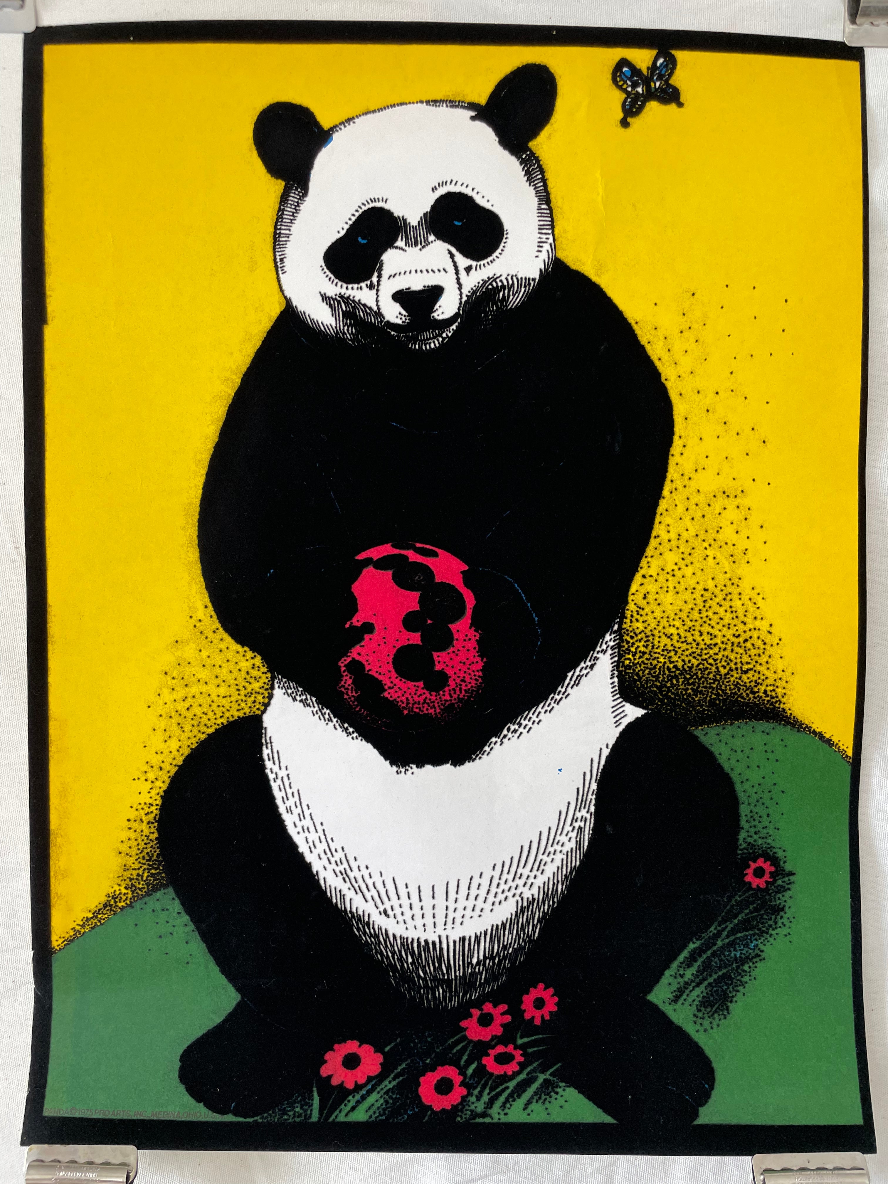 Panda, vintage flocked blacklight poster, 1975 - HAPPIEST KID FINDS - Museum-quality antique and vintage posters, original art, preservation and restoration