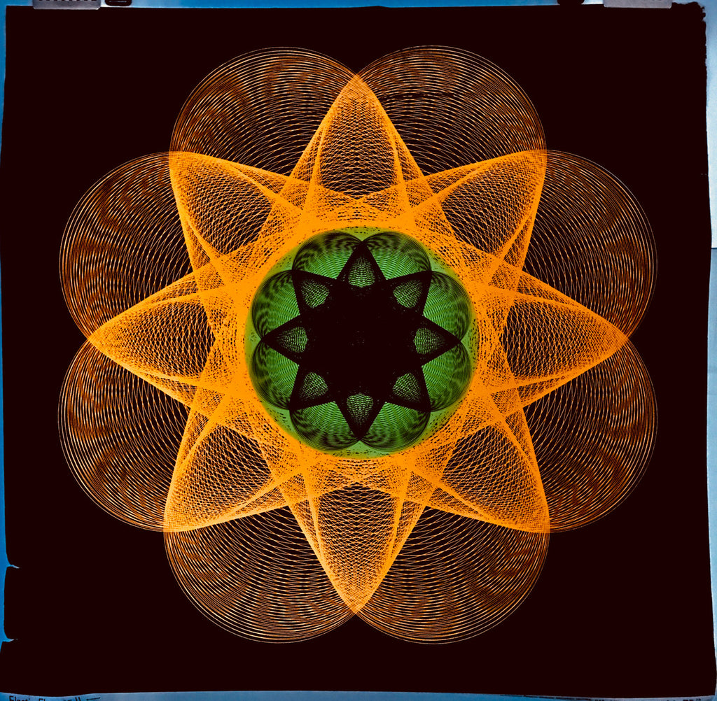 Elastic Flower ll, Computer Generated Geometric, vintage Op Art psychedelic poster by Entwurf R. Burkhardt, c.1960 - HAPPIEST KID FINDS - Museum-quality antique and vintage posters, original art, preservation and restoration
