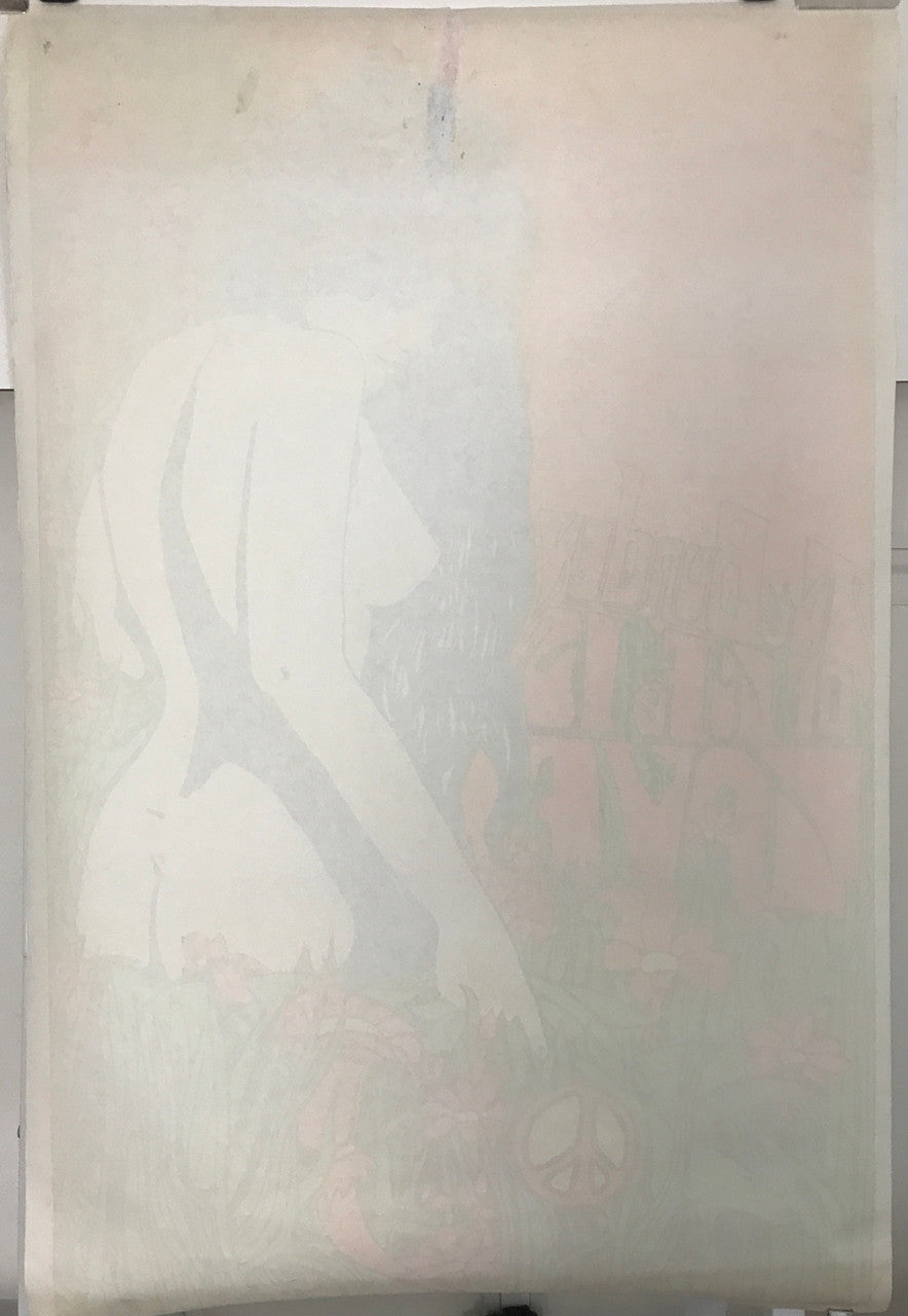 The Burden of Life is Love, Vintage Silk Screen Psychedelic Head Shop Poster with beautiful nude woman in an electric field, c.1969 - HAPPIEST KID FINDS - Museum-quality antique and vintage posters, original art, preservation and restoration