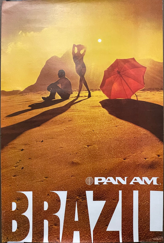 (P263) Brazil, vintage Pan Am airline travel poster, 1975