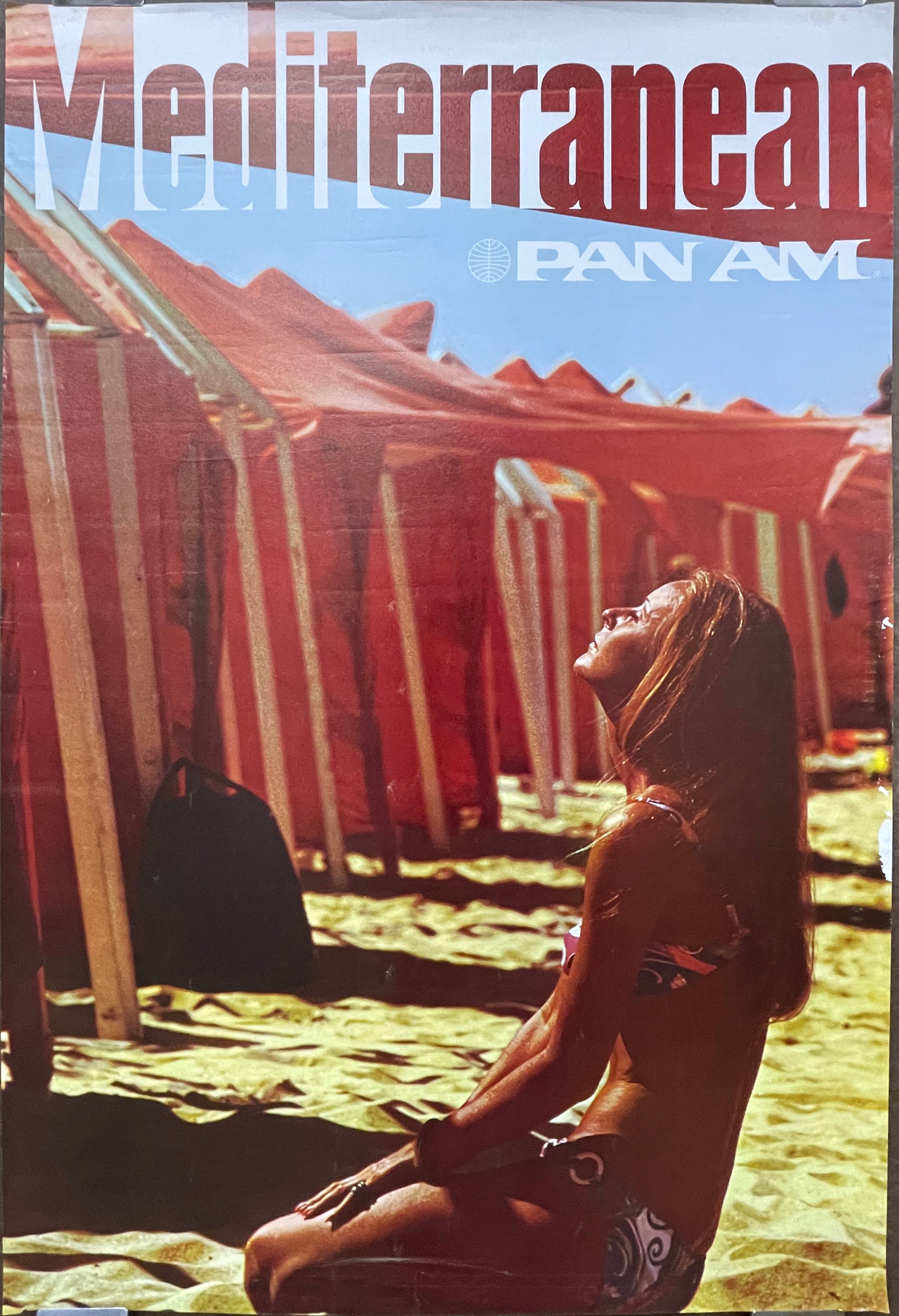 (P267) Mediterranean, vintage Pan Am airline travel poster, 1975 - HAPPIEST KID FINDS - Museum-quality antique and vintage posters, original art, preservation and restoration
