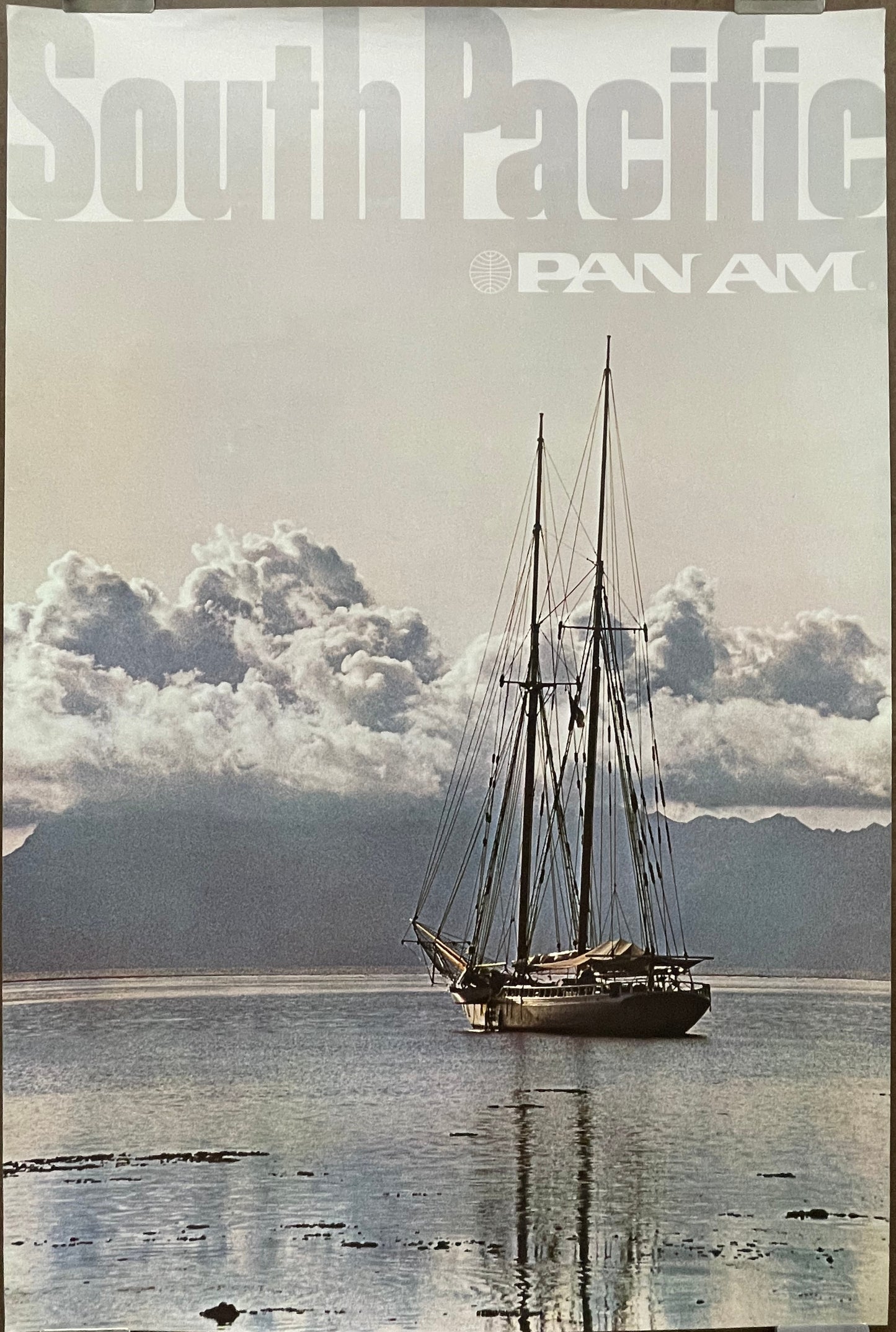 (P264) South Pacific, vintage Pan Am airline travel poster, 1975
