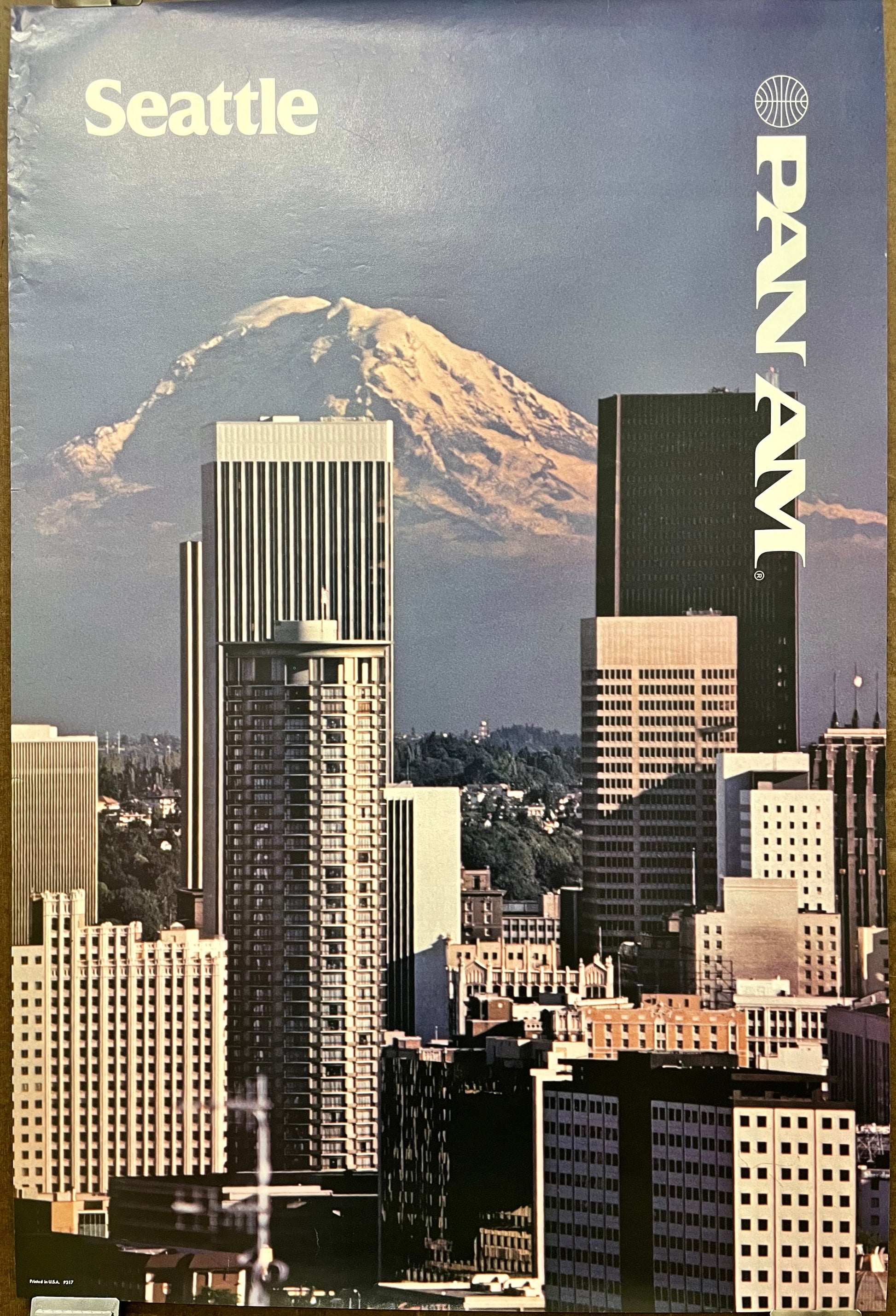 (P137) Seattle, vintage Pan Am airline travel poster, 1977 at Happiest Kid Finds