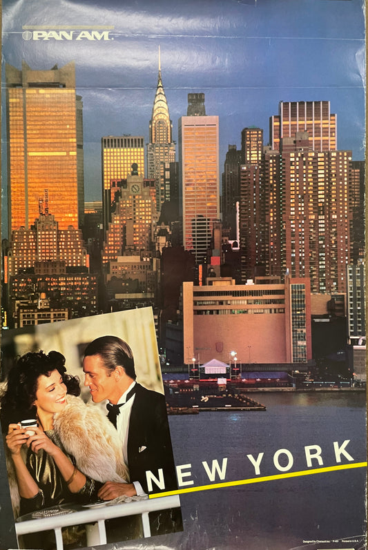 (P-401) New York,  vintage Pan Am airline travel poster, 1983 at Happiest Kid Finds