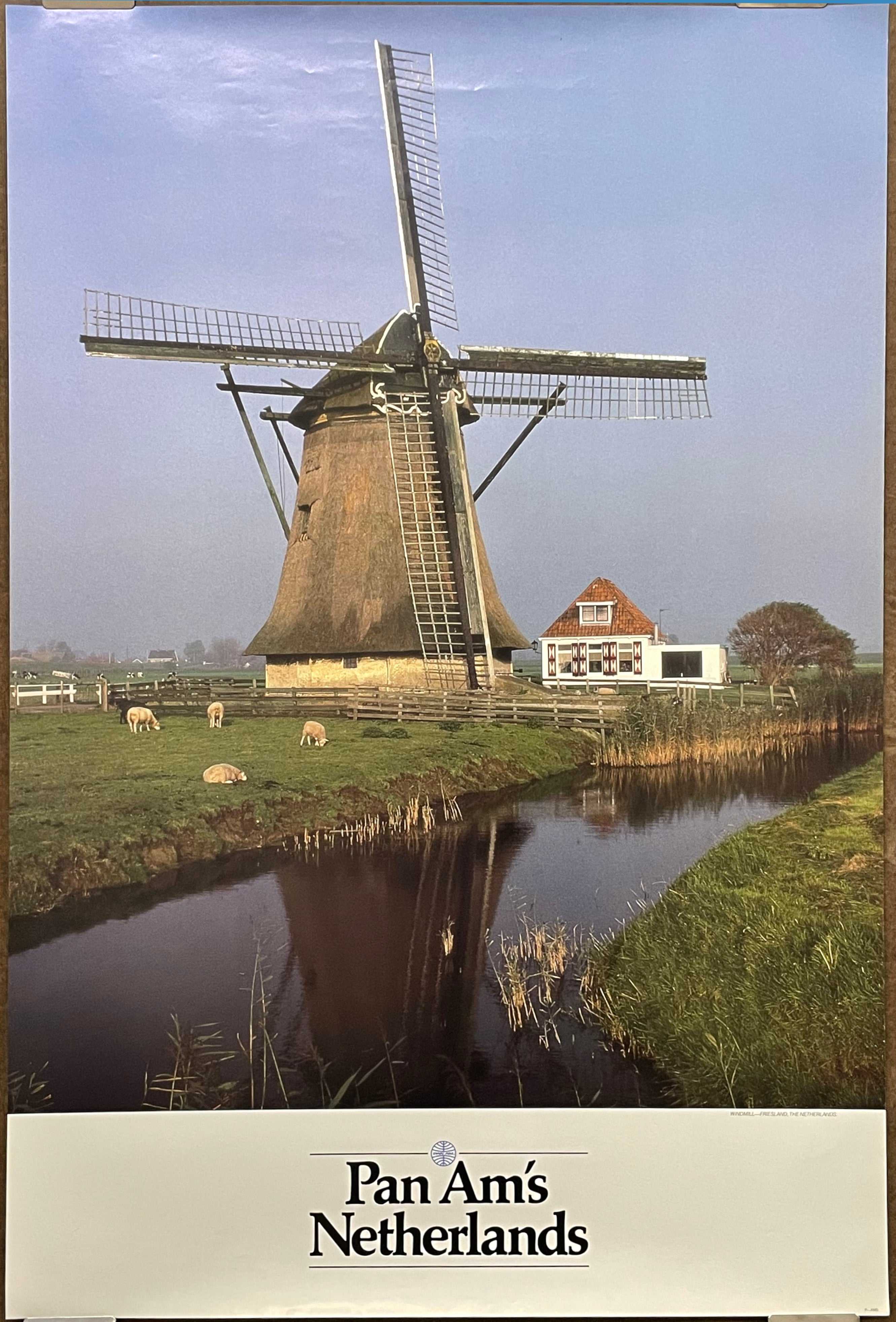 (P-AMS) Netherlands, vintage Pan Am airline travel poster, 1987 at Happiest Kid Finds