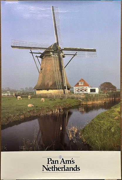 (P-AMS) Netherlands, vintage Pan Am airline travel poster, 1987 at Happiest Kid Finds