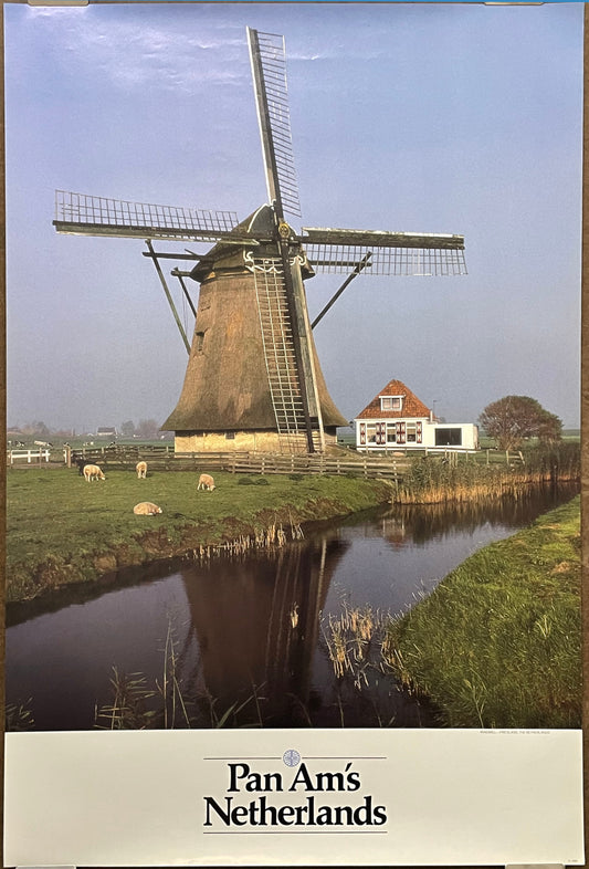 (P-AMS) Netherlands, vintage Pan Am airline travel poster, 1987 at Happiest Kid Finds