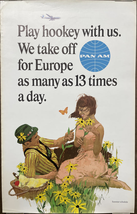 Play Hookey With US. We Take Off for Europe as Many as 13 Times a Day. Summer Schedule. vintage Pan Am airline travel poster, c.1960 at Happiest Kid Finds