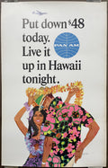 Put Down $48 Today. Live it up in Hawaii Tonight. vintage Pan Am airline travel poster, c.1960 at Happiest Kid Finds