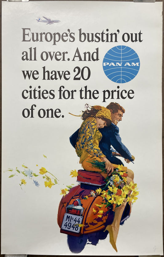 Europe's Bustin' Out All Over. And We Have 20 Cities for the Price of One. vintage Pan Am airline travel poster, c.1960 at Happiest Kid Finds