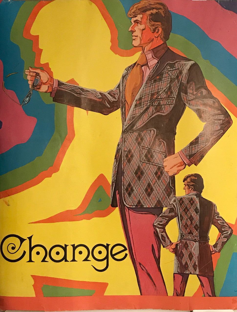 CHANGE, vintage and original Men's fashion advertising poster, c.1970s - HAPPIEST KID FINDS - Museum-quality antique and vintage posters, original art, preservation and restoration