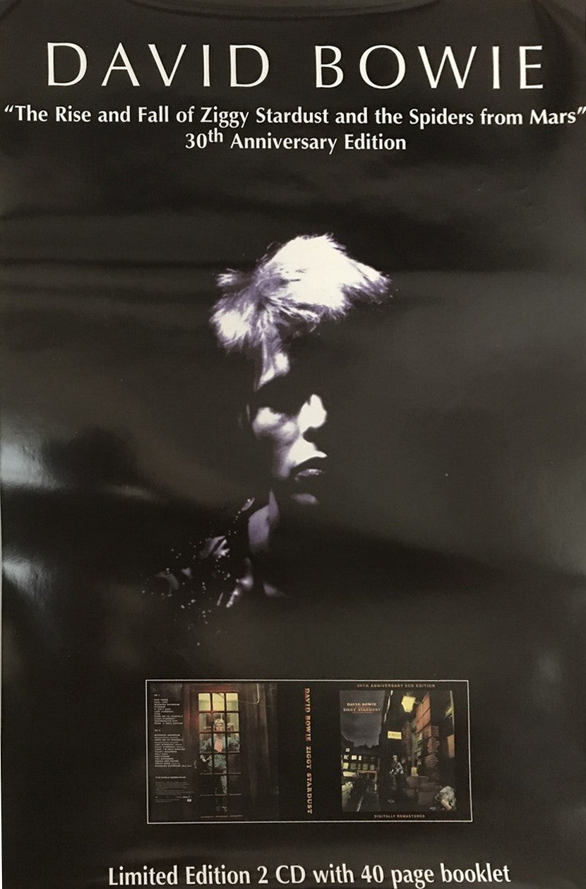 David Bowie, The Rise and Fall of Ziggy Stardust and the Spiders from Mars (30th Anniversary Edition), promotional music poster published by EMI Records, 2002 - HAPPIEST KID FINDS - Museum-quality antique and vintage posters, original art, preservation and restoration