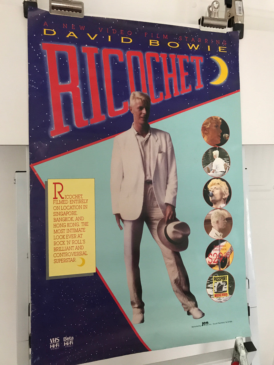 David Bowie, Ricochet, vintage video film documentary poster on the life of Rock-n-Roll Super Star, 1983 - HAPPIEST KID FINDS - Museum-quality antique and vintage posters, original art, preservation and restoration