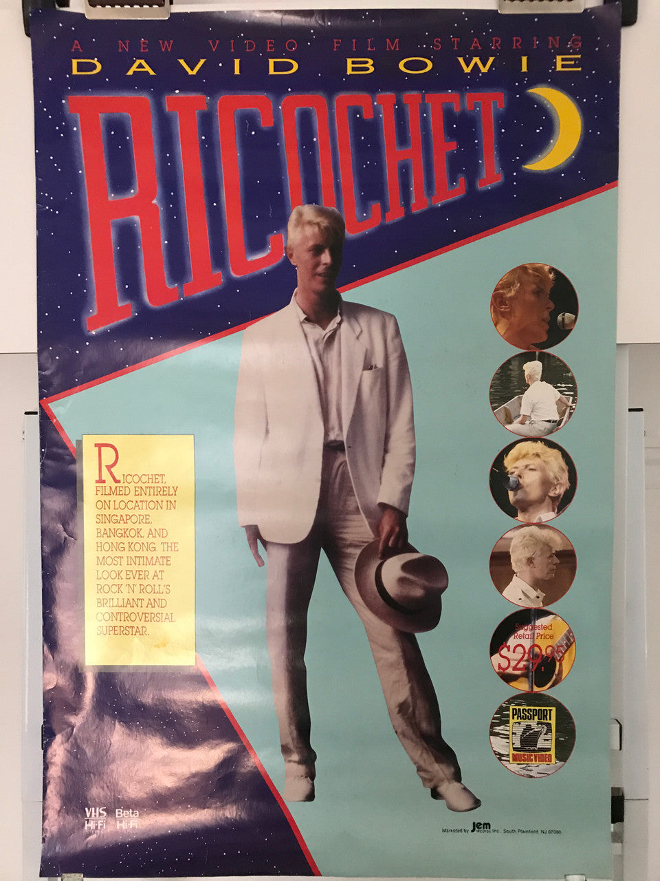 David Bowie, Ricochet, vintage video film documentary poster on the life of Rock-n-Roll Super Star, 1983 - HAPPIEST KID FINDS - Museum-quality antique and vintage posters, original art, preservation and restoration