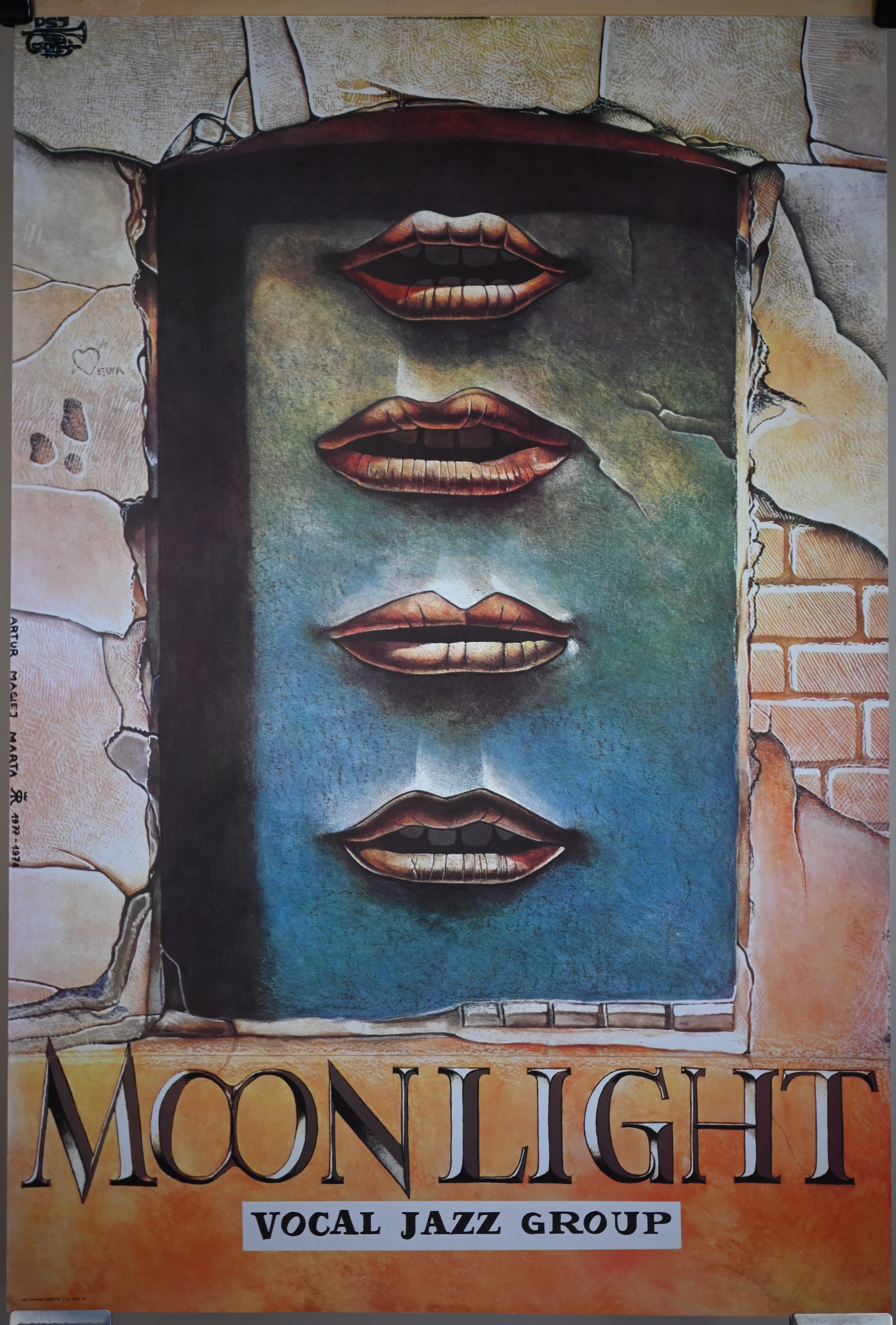 Moonlight, Vocal Jazz Group, vintage Polish music poster, 1979 - HAPPIEST KID FINDS - Museum-quality antique and vintage posters, original art, preservation and restoration